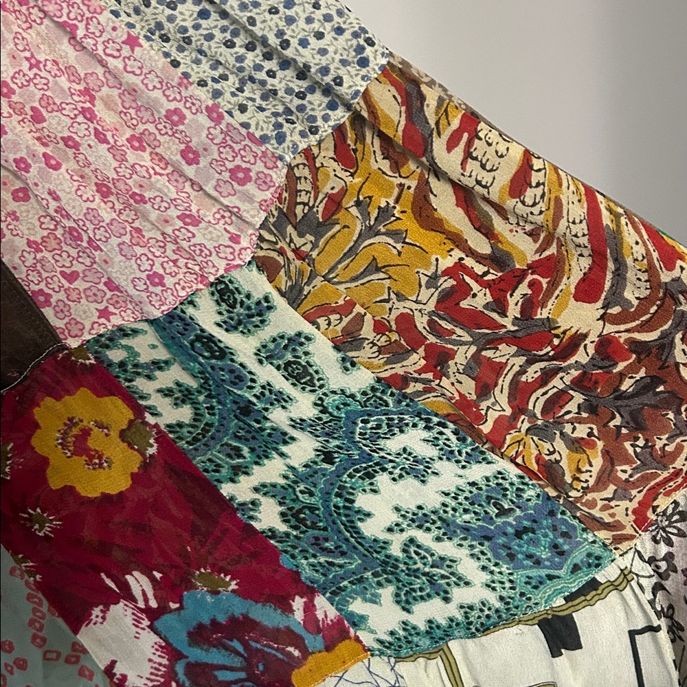 Young threads NWT Boho Floral Patchwork Maxi Skirt elastic Waist Band M hippie - Picture 4 of 8